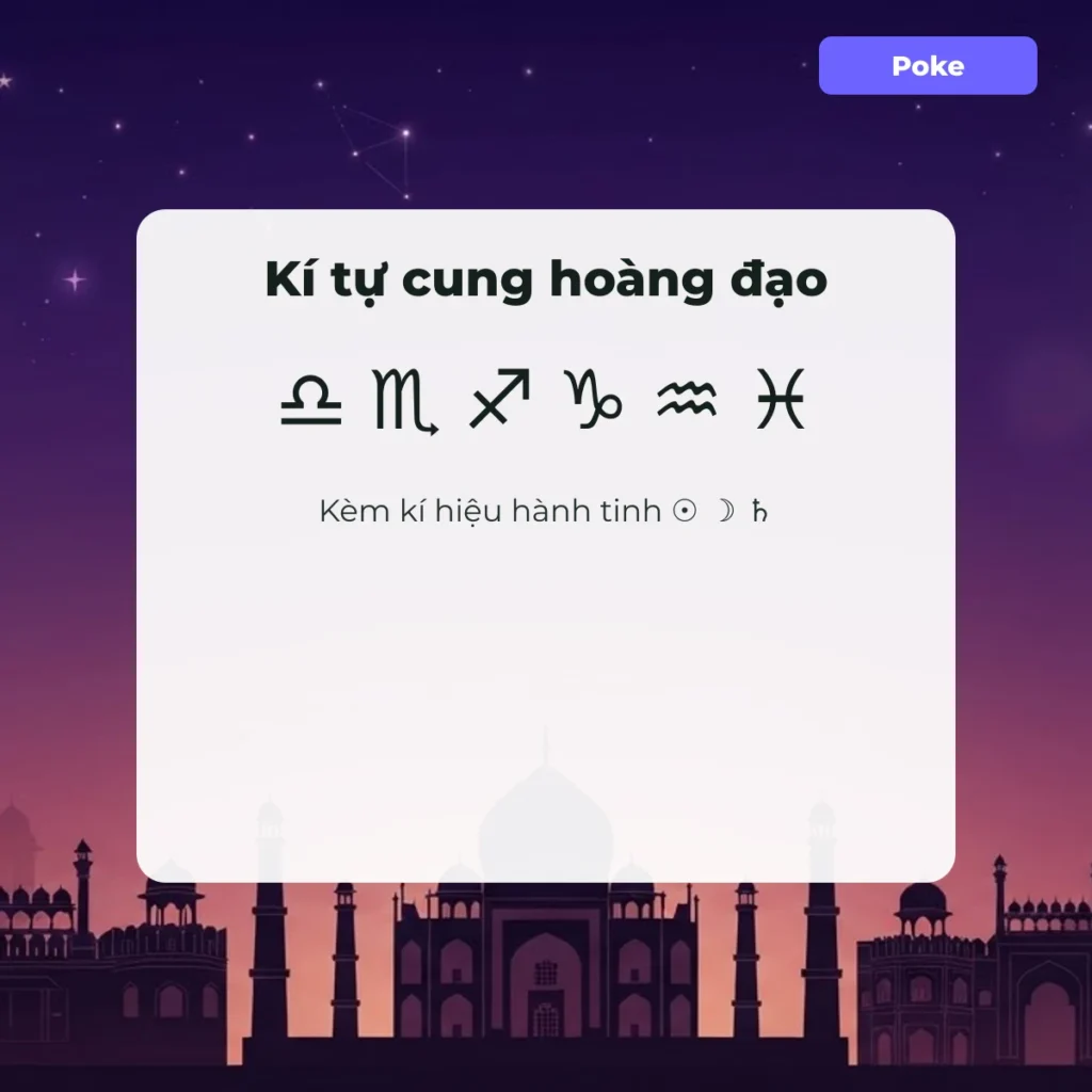 Kí tự cung hoàng đạo ♎ ♏ ♐ ♑ ♒ ♓ và kí hiệu hành tinh